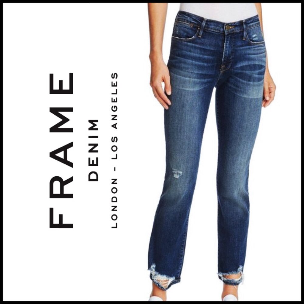 FRAME Denim Le High Straight Distressed Jeans in Randolph